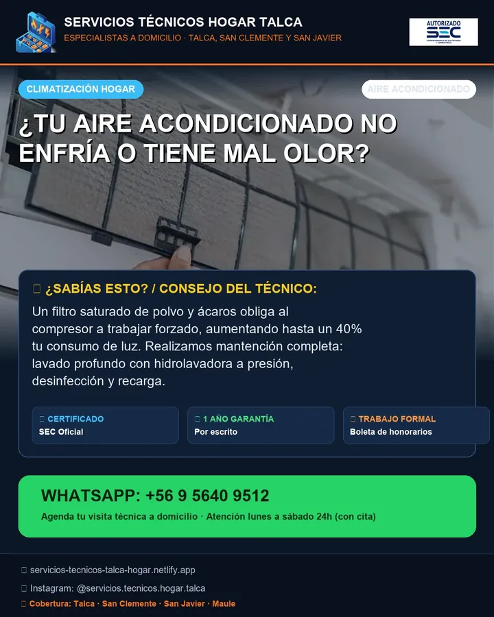 Pieza informativa sobre el aire acondicionado que no enfría o tiene mal olor