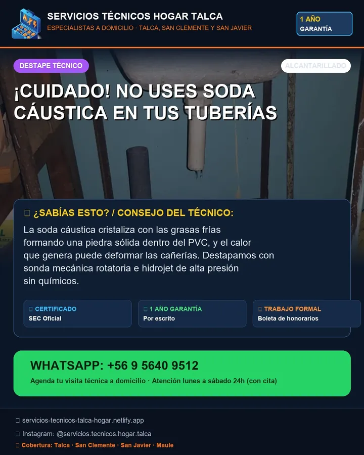 Pieza informativa: no uses soda cáustica en tus tuberías